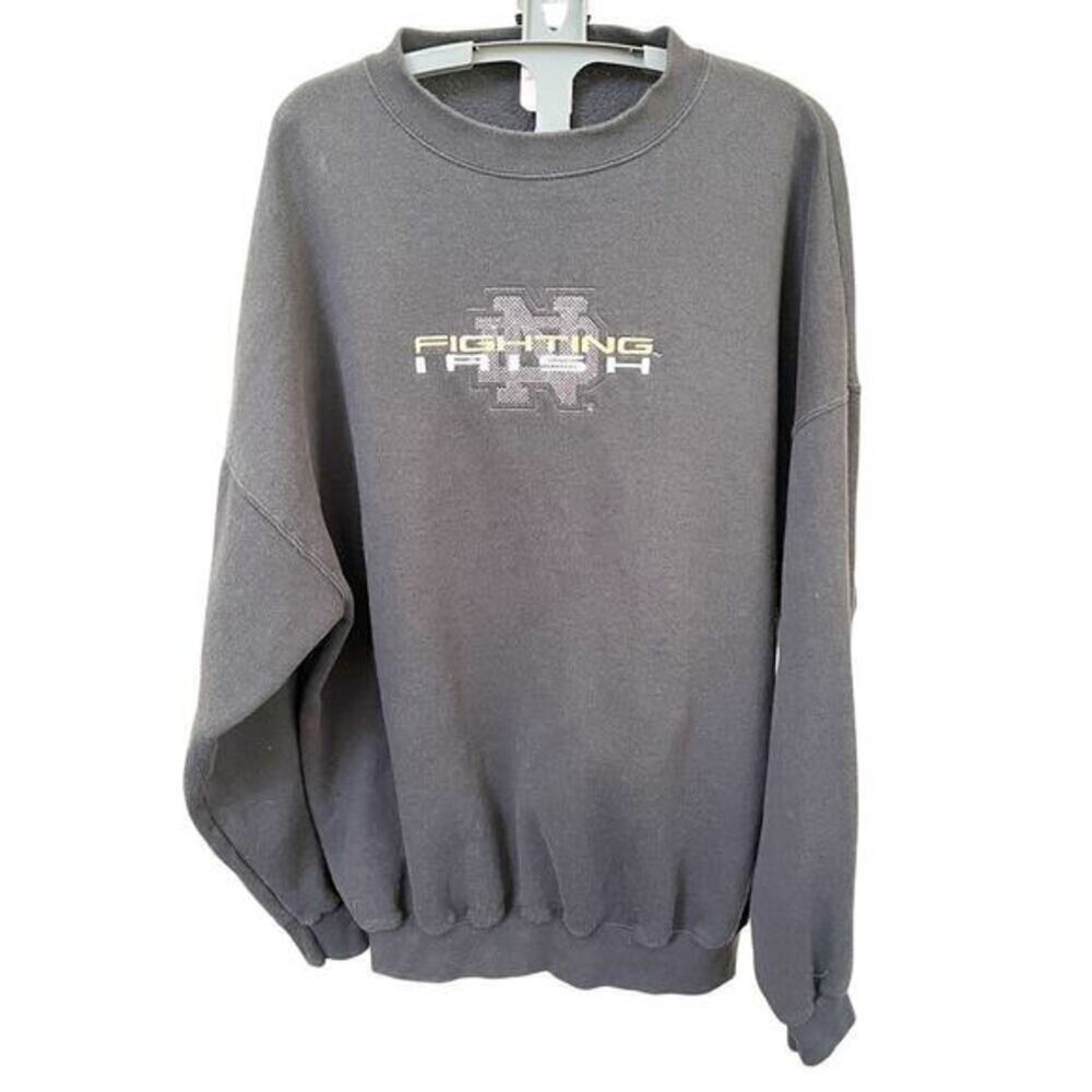 VTG Notre Dame Fighting Irish Embroidered Sweatshirt Mens 2XL XXL Black Football